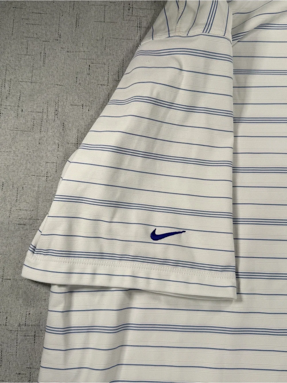 Vintage Nike Golf Men’s White/Blue Striped Fit Dry Knit Polo Shirt - 2XL